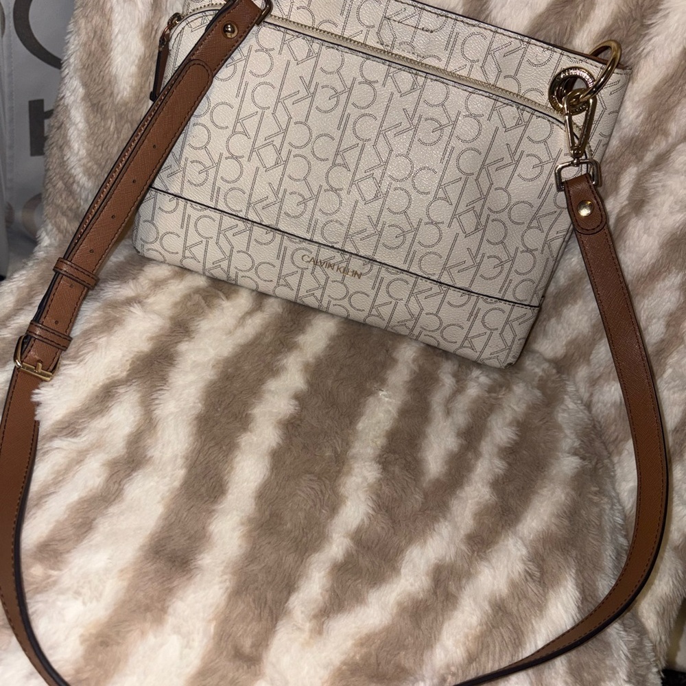 Calvin Klein Beige and Brown Crossbody Bag